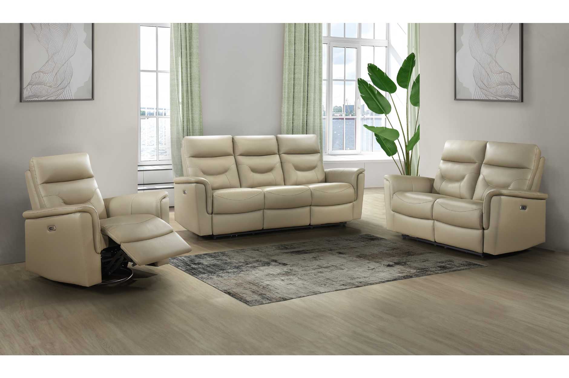 Anglesey Latte Top Grain Leather Power Recliner Set 9715LTE