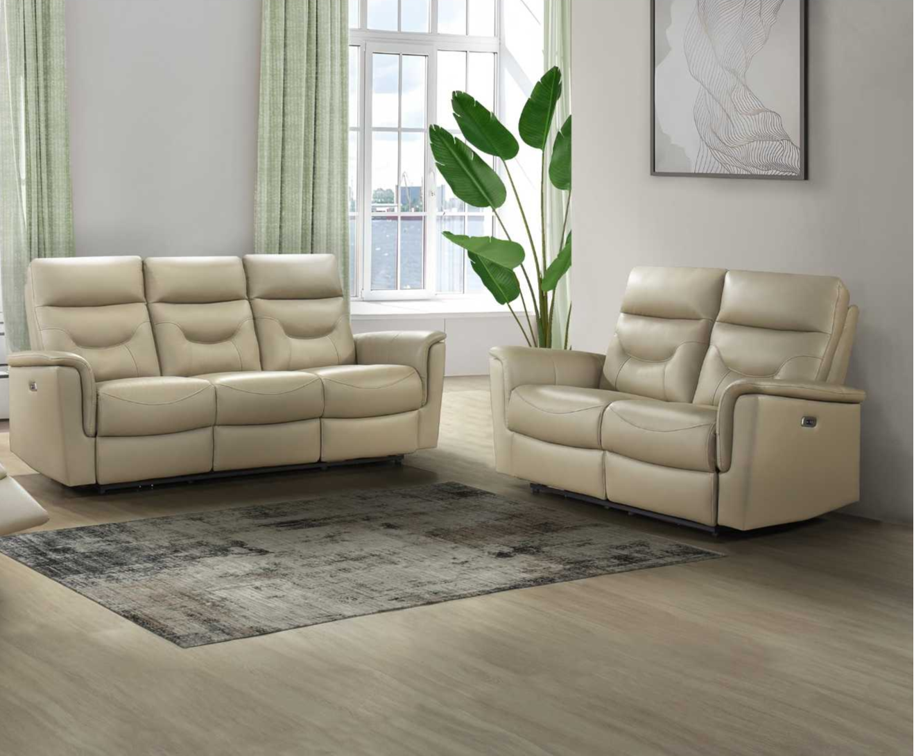 Anglesey Latte Top Grain Leather Power Recliner Set 9715LTE