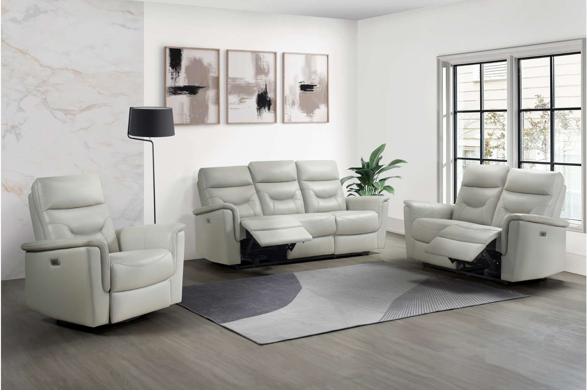 Anglesey Silver Top Grain Leather Power Recliner Set 9715SVE