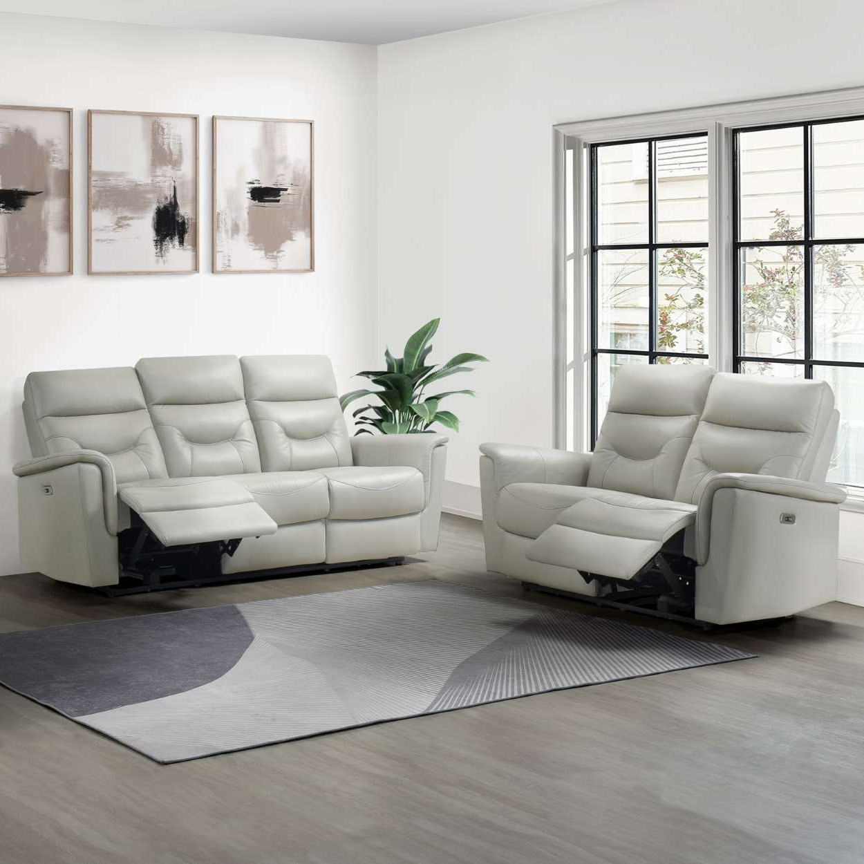 Anglesey Silver Top Grain Leather Power Recliner Set 9715SVE