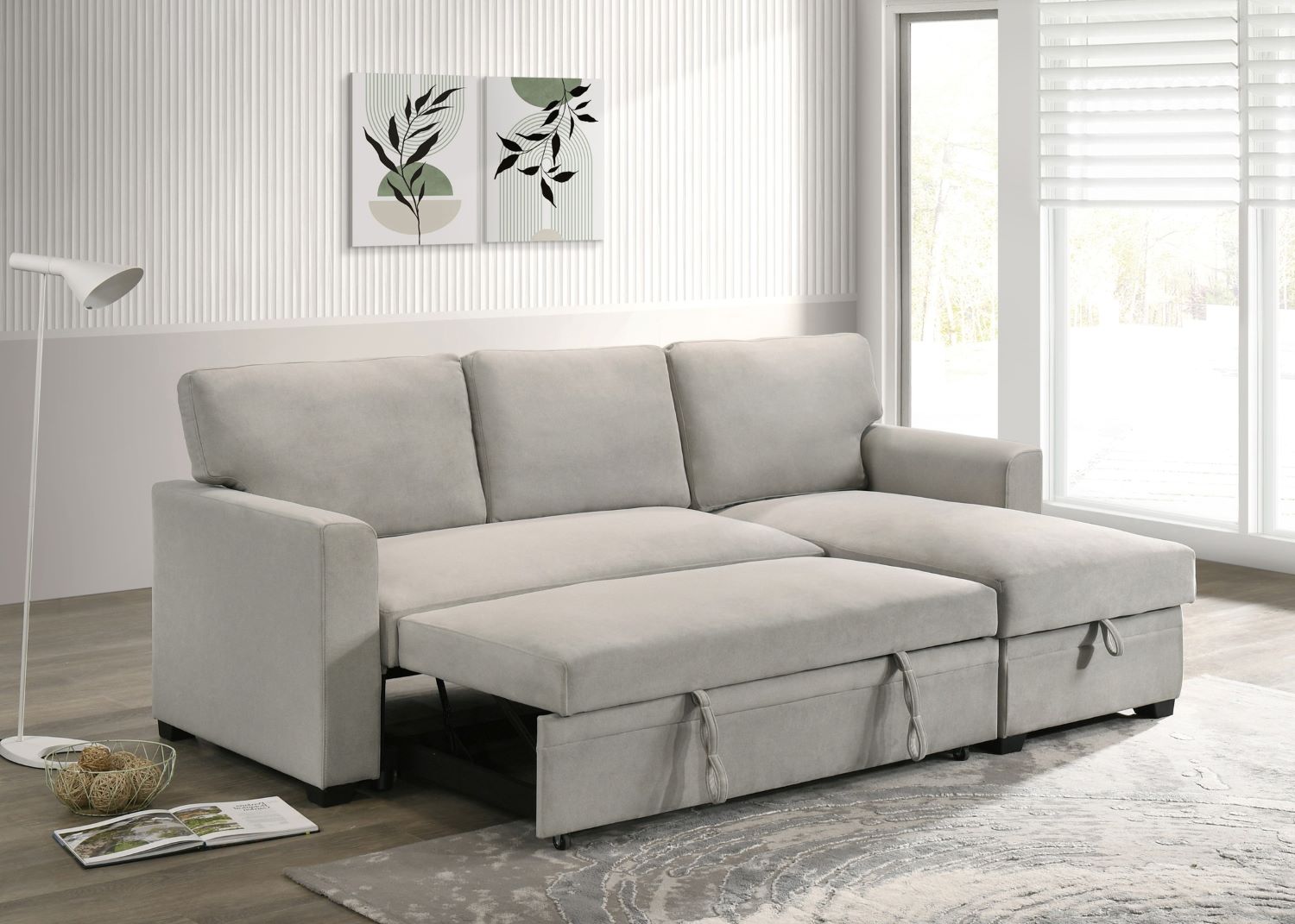 Ariadne Beige Fabric Reversible Sectional Sofa Bed 99073