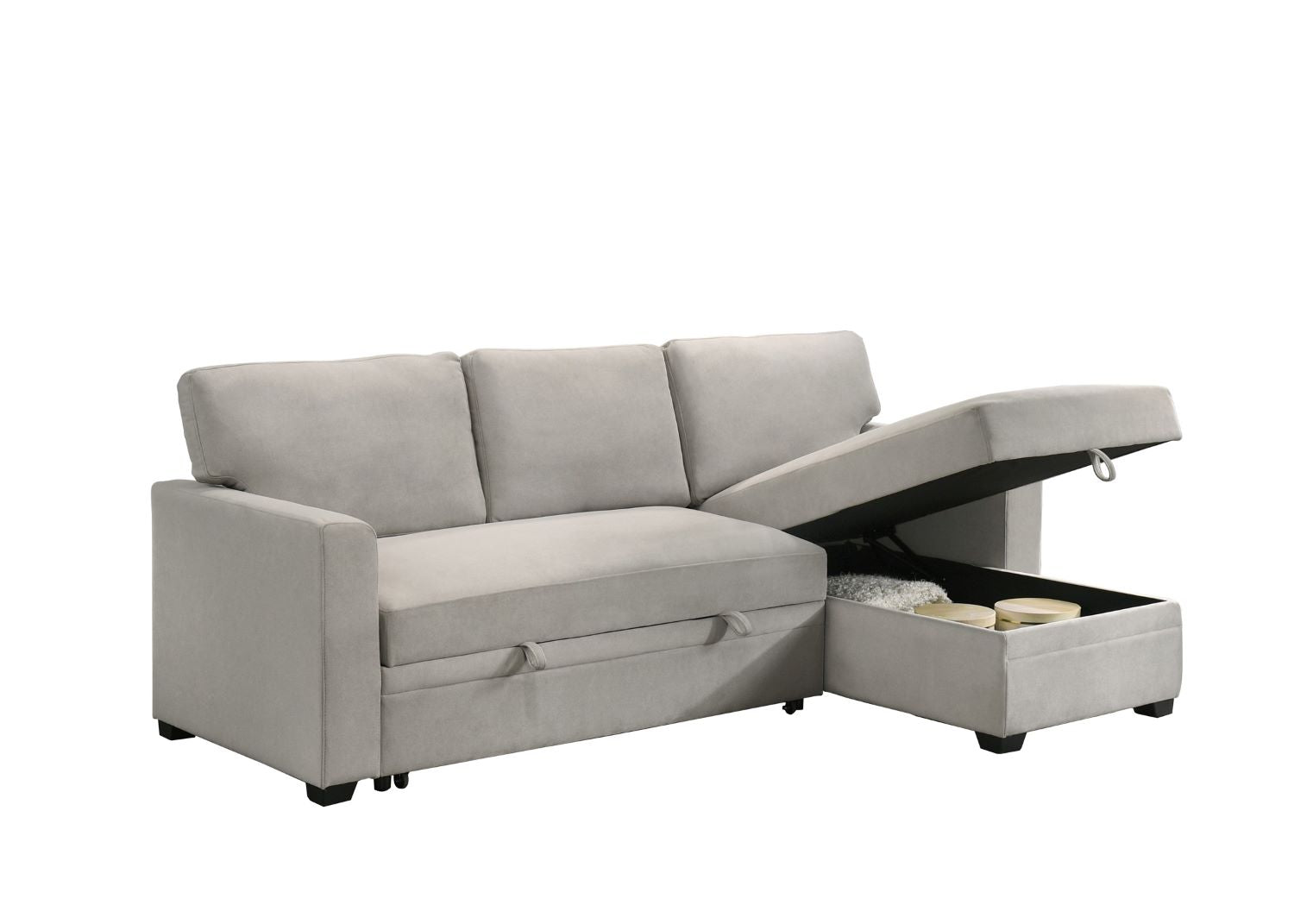 Ariadne Beige Fabric Reversible Sectional Sofa Bed 99073