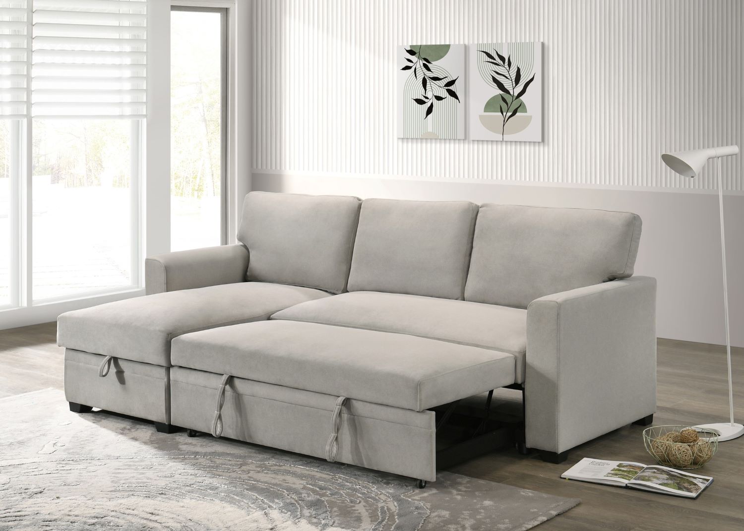 Ariadne Beige Fabric Reversible Sectional Sofa Bed 99073