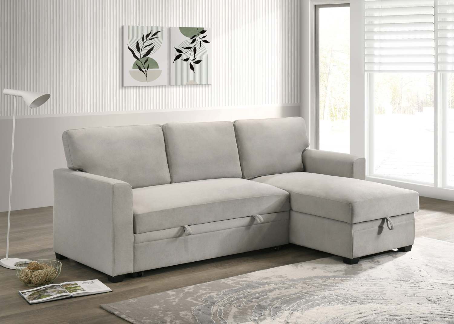 Ariadne Beige Fabric Reversible Sectional Sofa Bed 99073