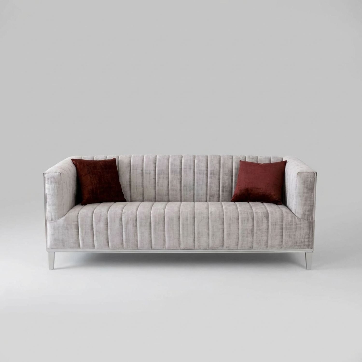 Ariel Silver Sofa Set with Chrome Mesh Design 3725
