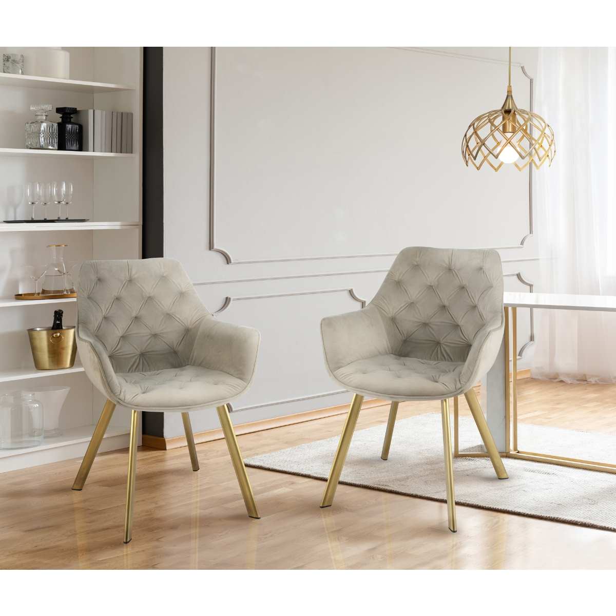 Ayami Chairs Set Of 2 Beige With Gold Legs 1322