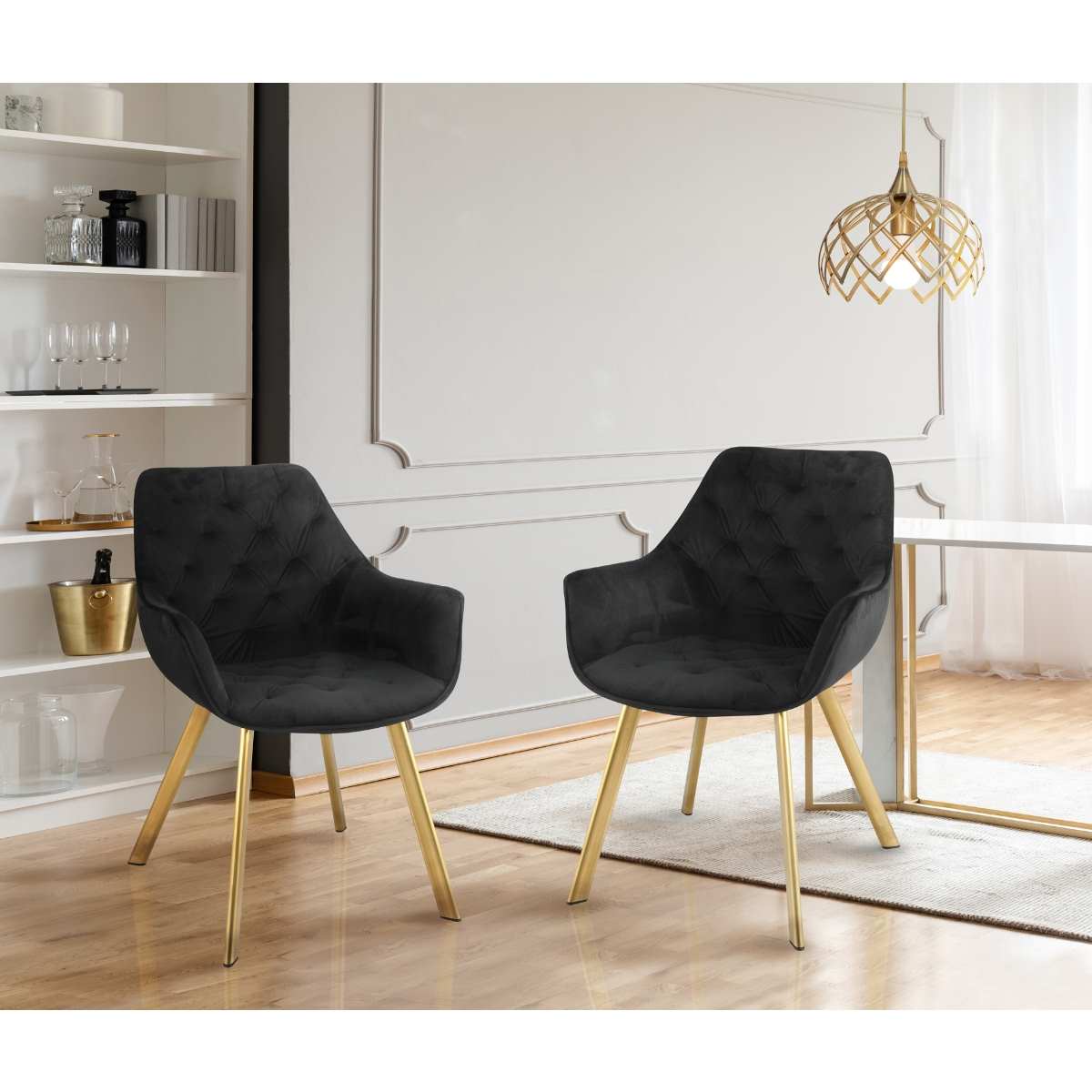 Ayami Chairs Set Of 2 Black With Gold Legs 1322