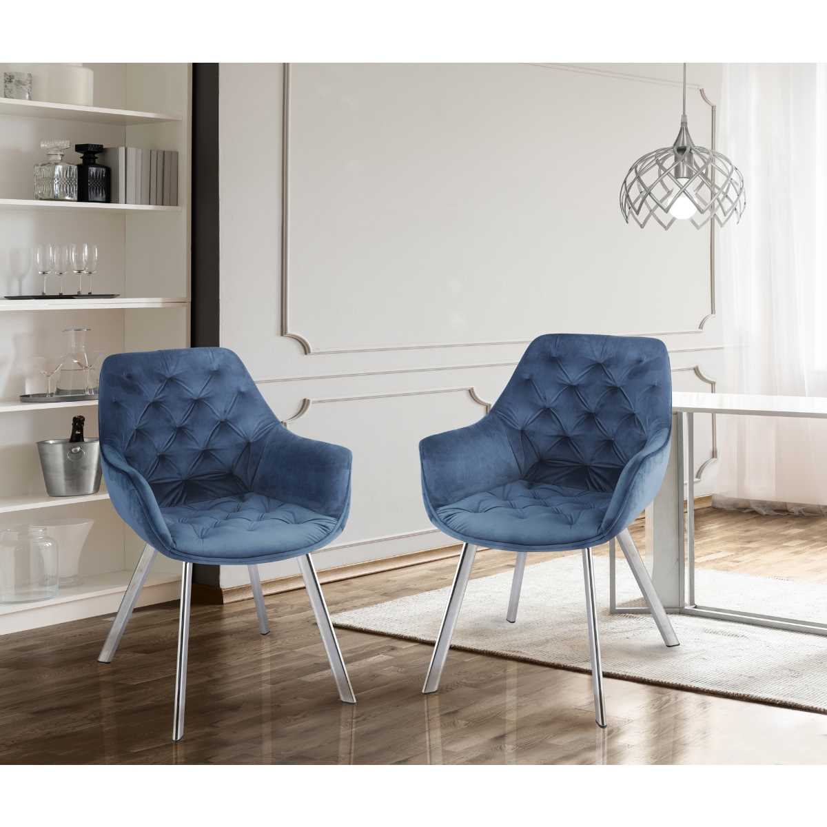 Ayami Chairs Set Of 2 Blue With Chrome Legs 1322