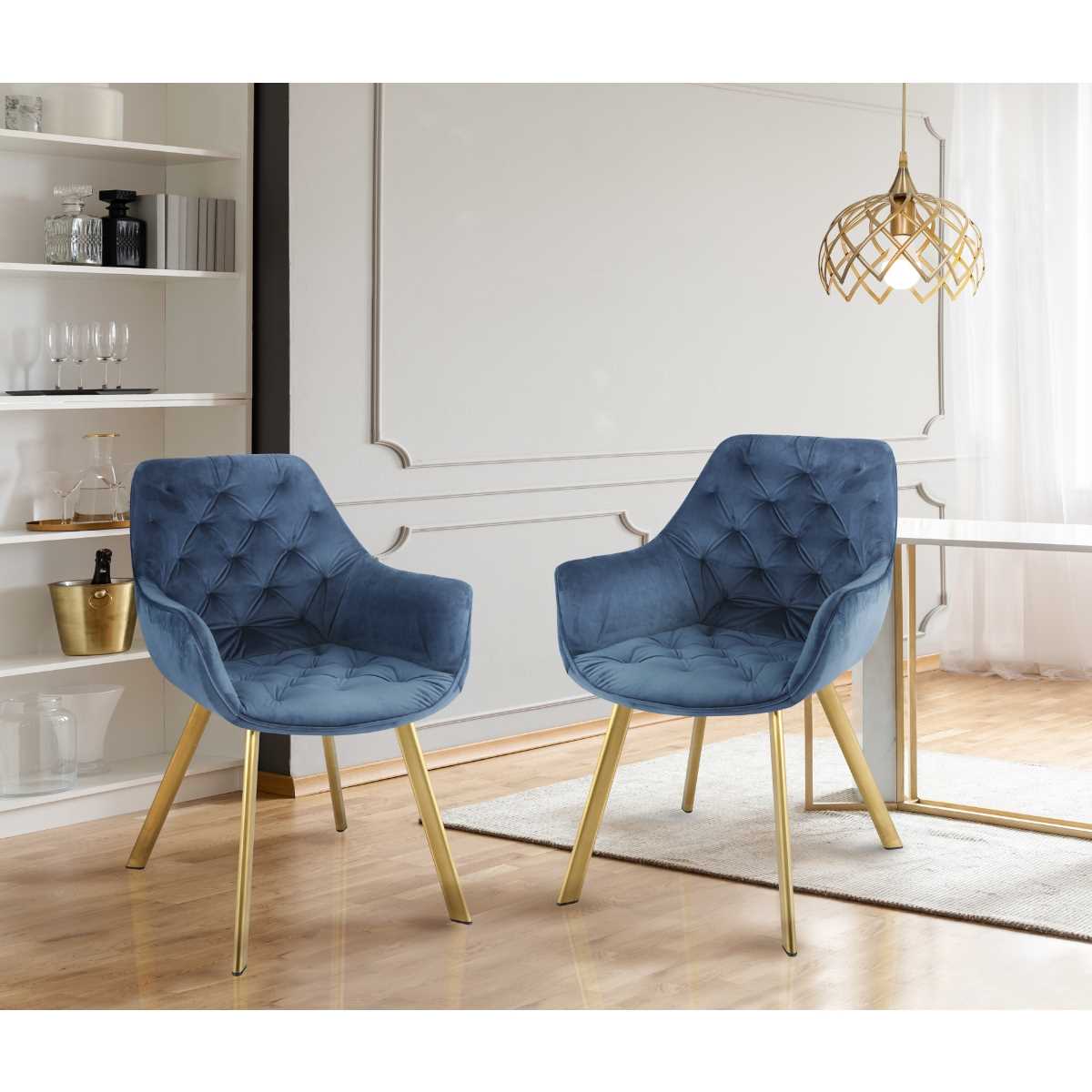 Ayami Chairs Set Of 2 Blue With Gold Legs 1322