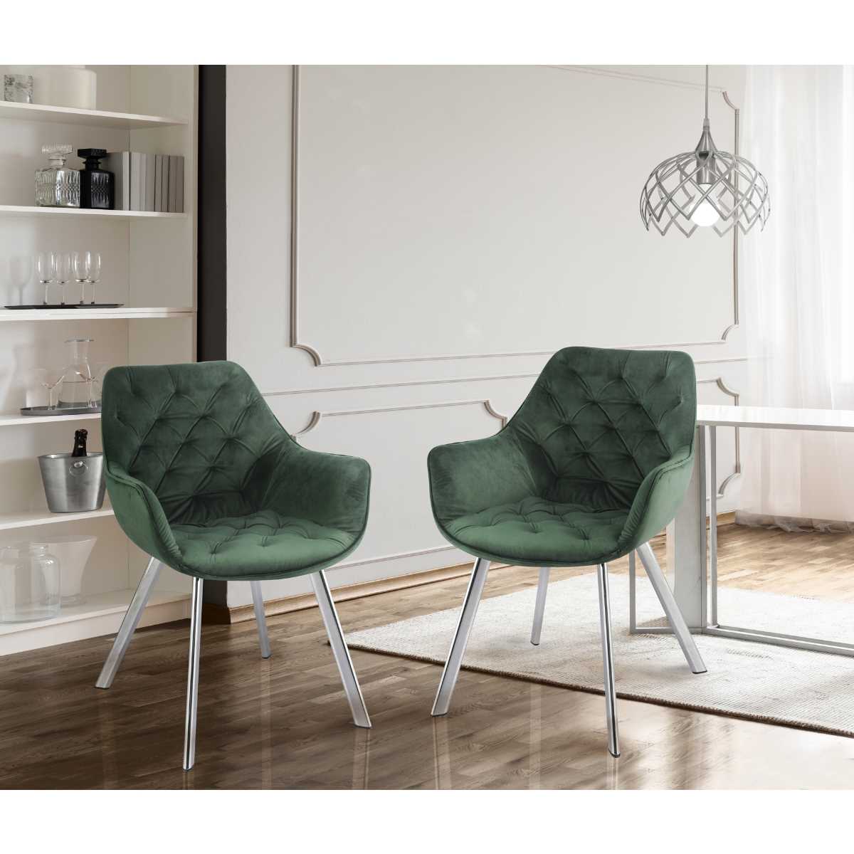 Ayami Chairs Set Of 2 Green With Chrome Legs 1322