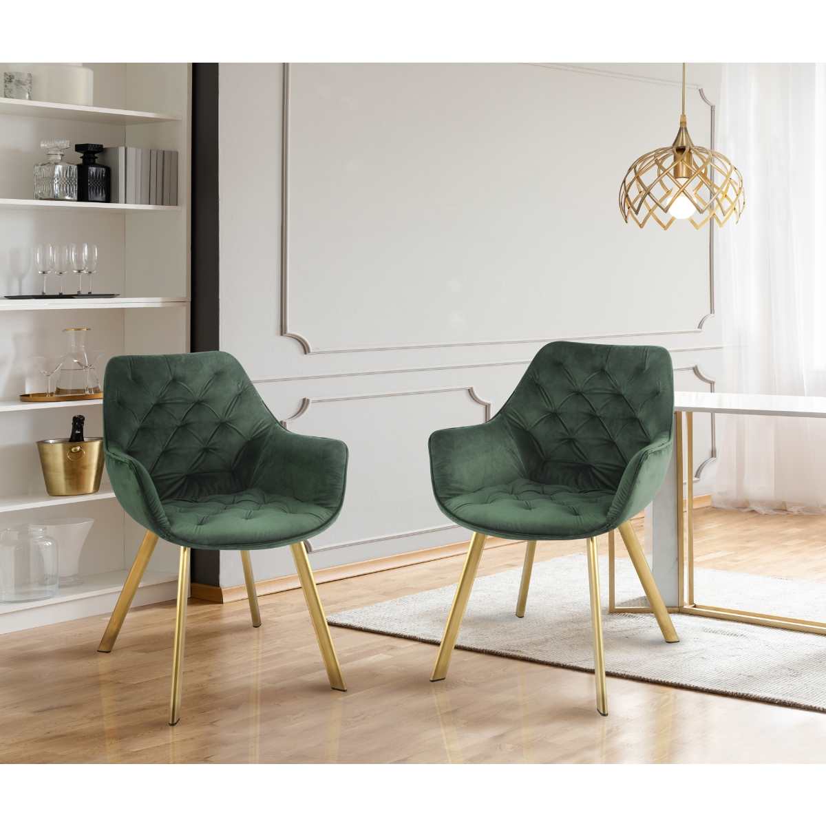 Ayami Chairs Set Of 2 Green With Gold Legs 1322