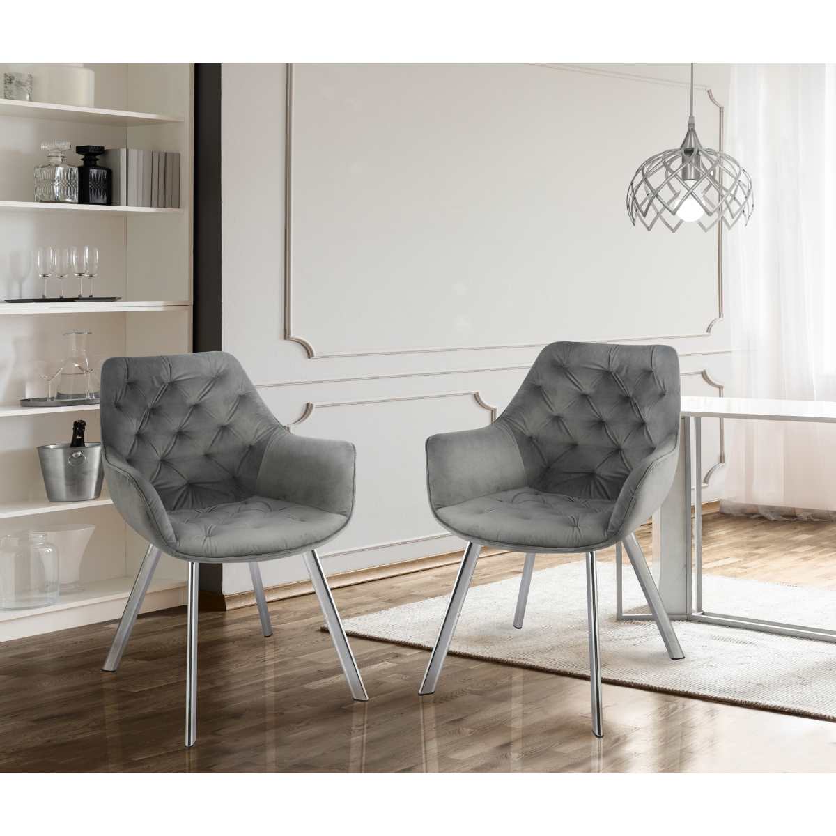 Ayami Chairs Set Of 2 Grey With Chrome Legs 1322