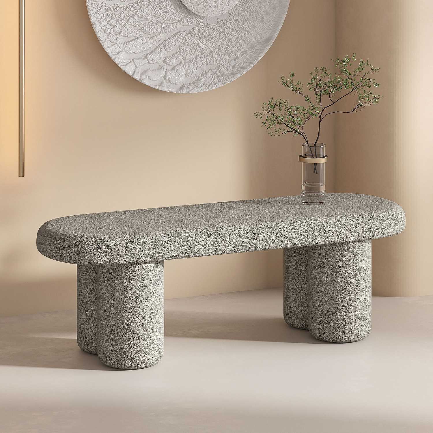 Azoro Warm Grey Boucle Fabric Bench 401-163WGY