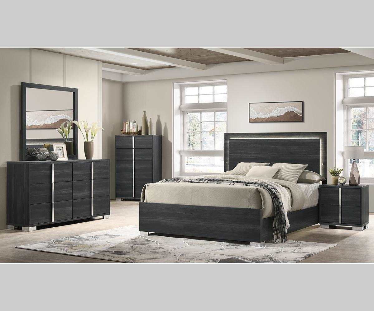Freya Wooden Grey Bedroom Set With LED Headboard 785