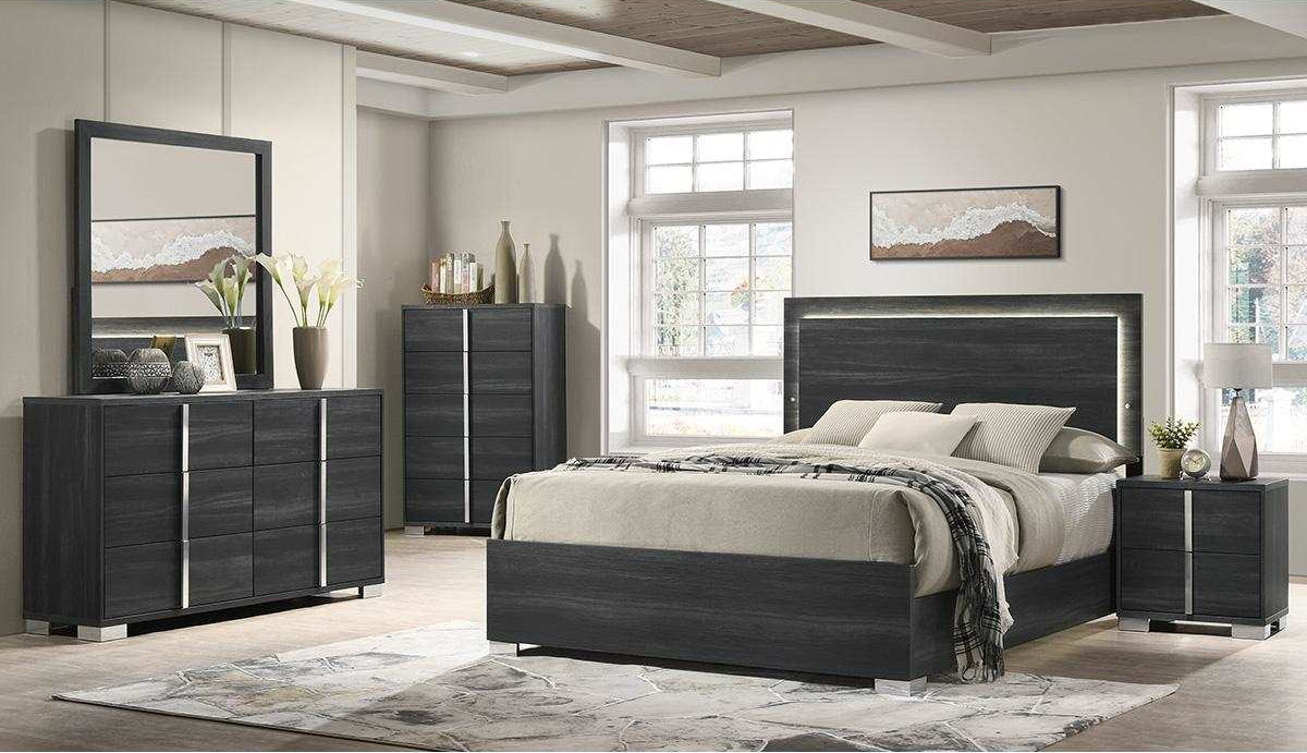 Freya Wooden Grey Bedroom Set With LED Headboard 785