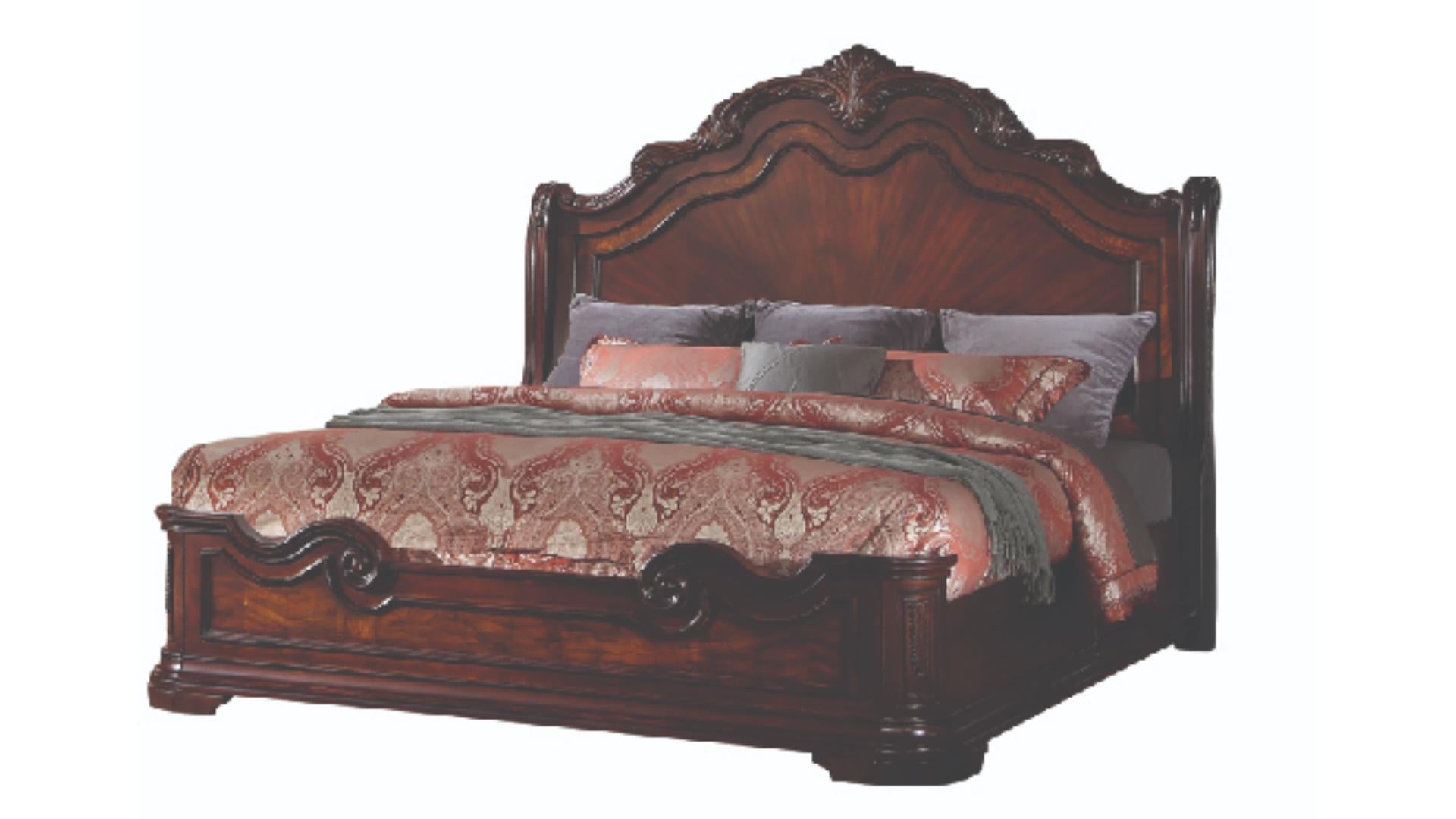 Bombay Wooden Bed With Sleigh Headboard Walnut 1101
