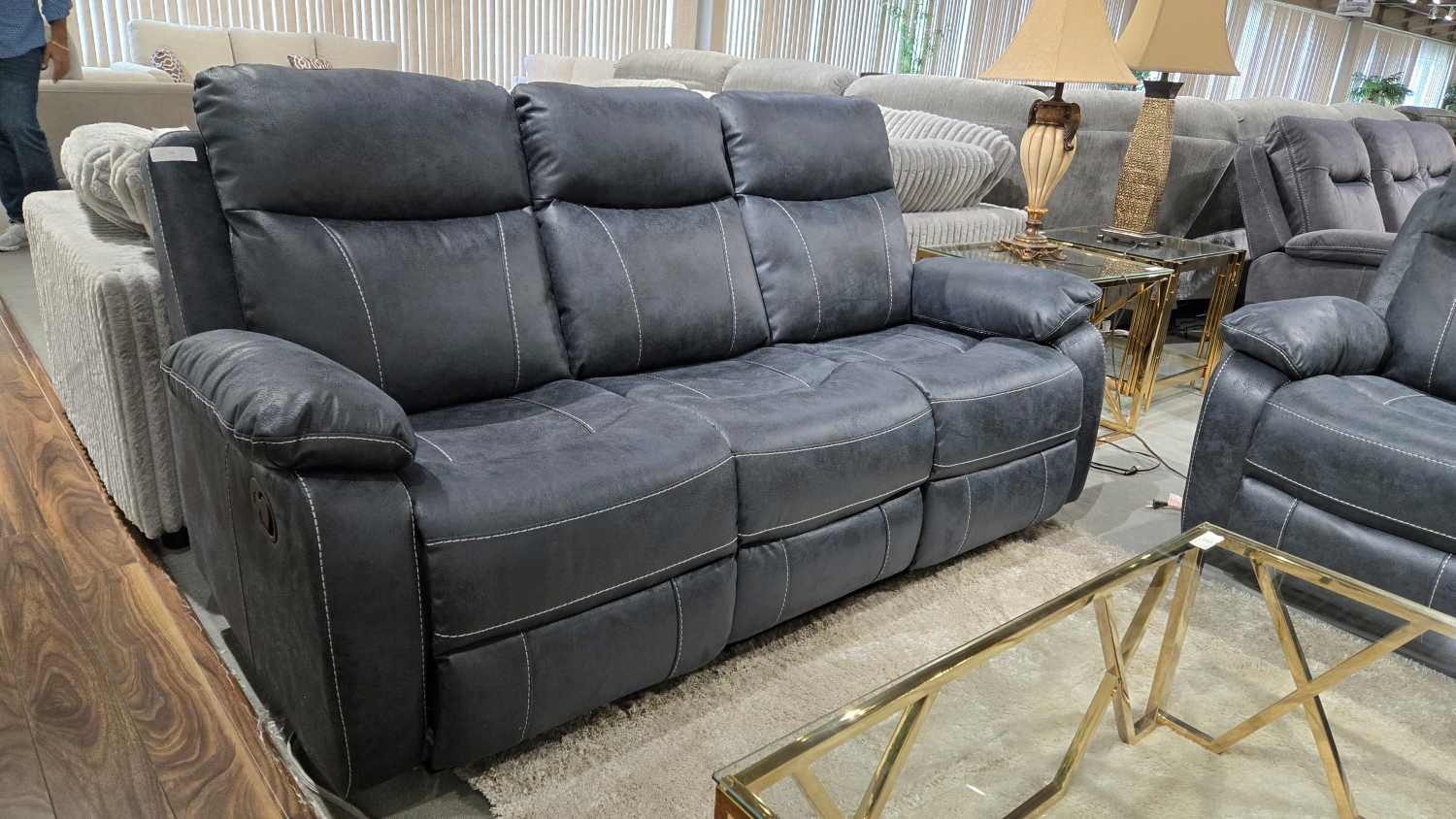 Bristol Blue Fabric Recliner Sofa Set 7126