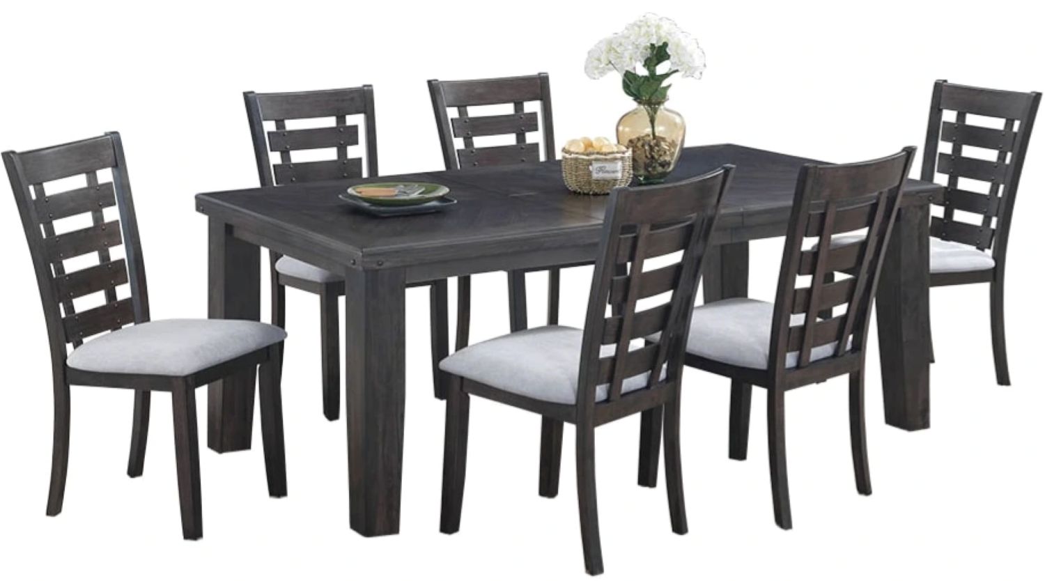 Bailey 7pc Solid Wood Grey Extendable Dining Table with 6 Chairs