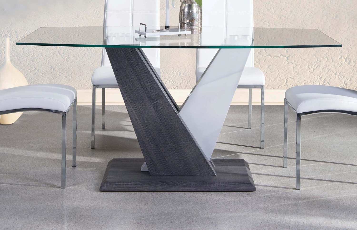 Baxter Glass Dining Table In Grey & White Finish 7383-63