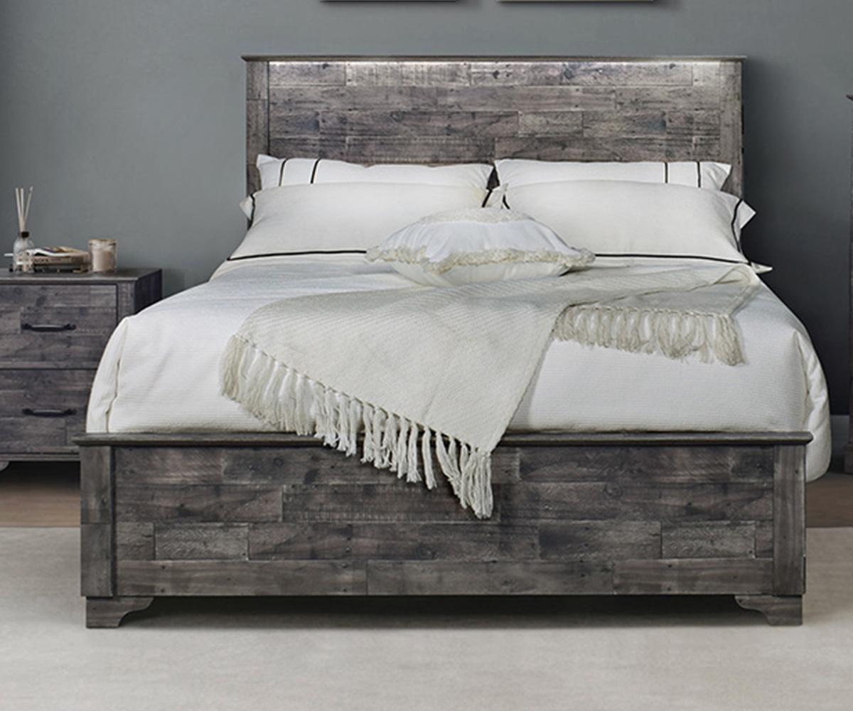Beckett Wooden Bed With LED Light Dark Brown 90237