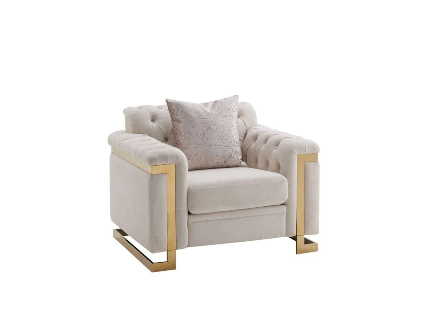 Beige Fabric 3pc Tufted Sofa Set with Gold Accents 313