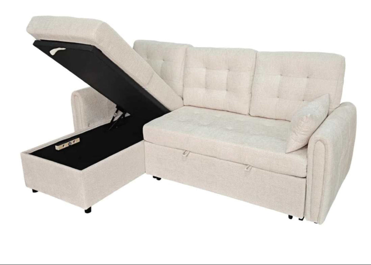 Beige Fabric Reversible Sectional Sofa Bed 2490