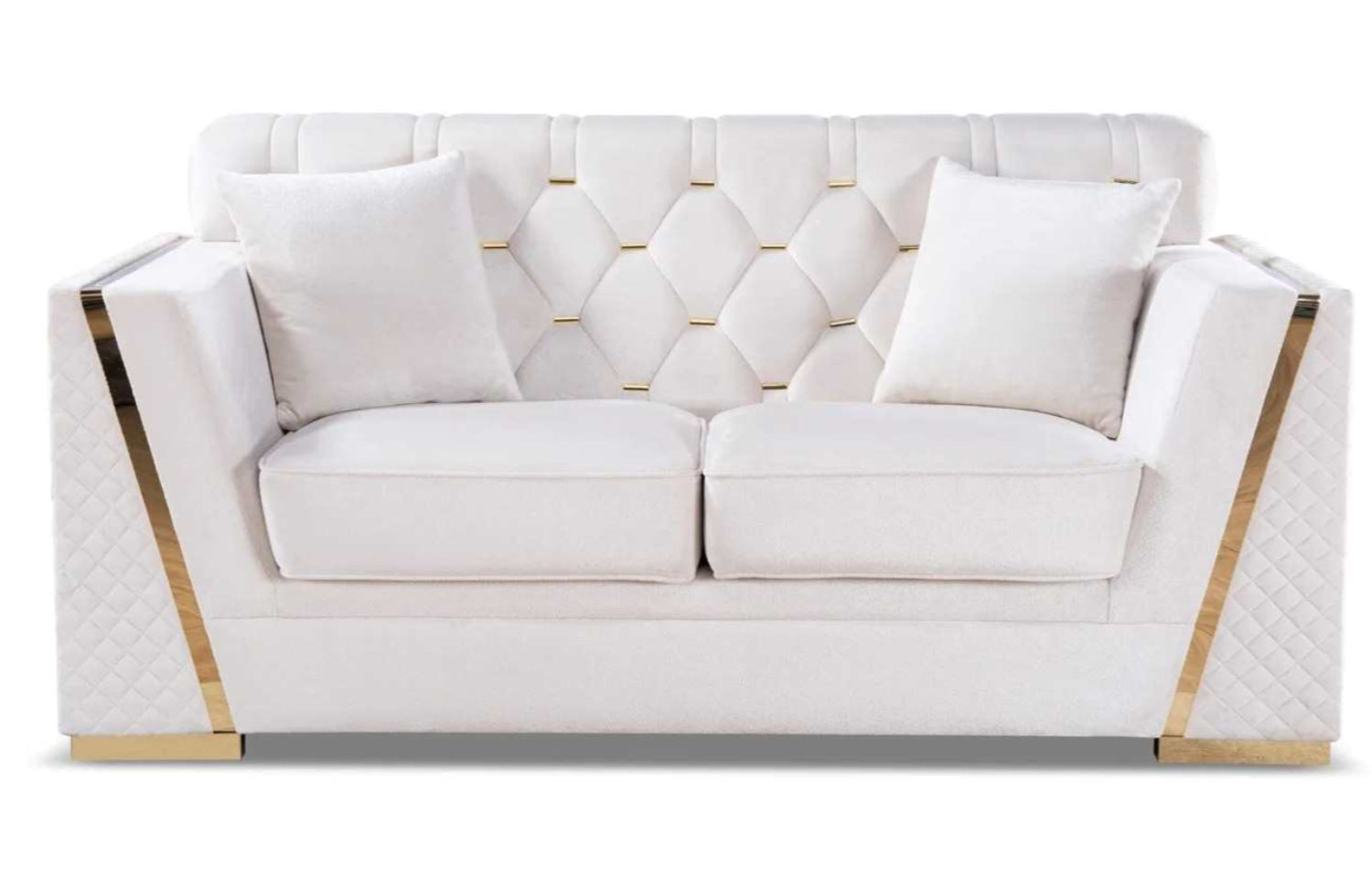 Beige Velvet 3pc Sofa Sets with Gold Accents YF07