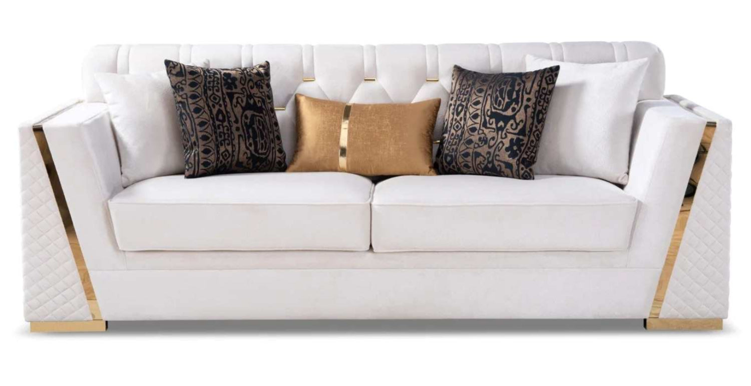 Beige Velvet 3pc Sofa Sets with Gold Accents YF07