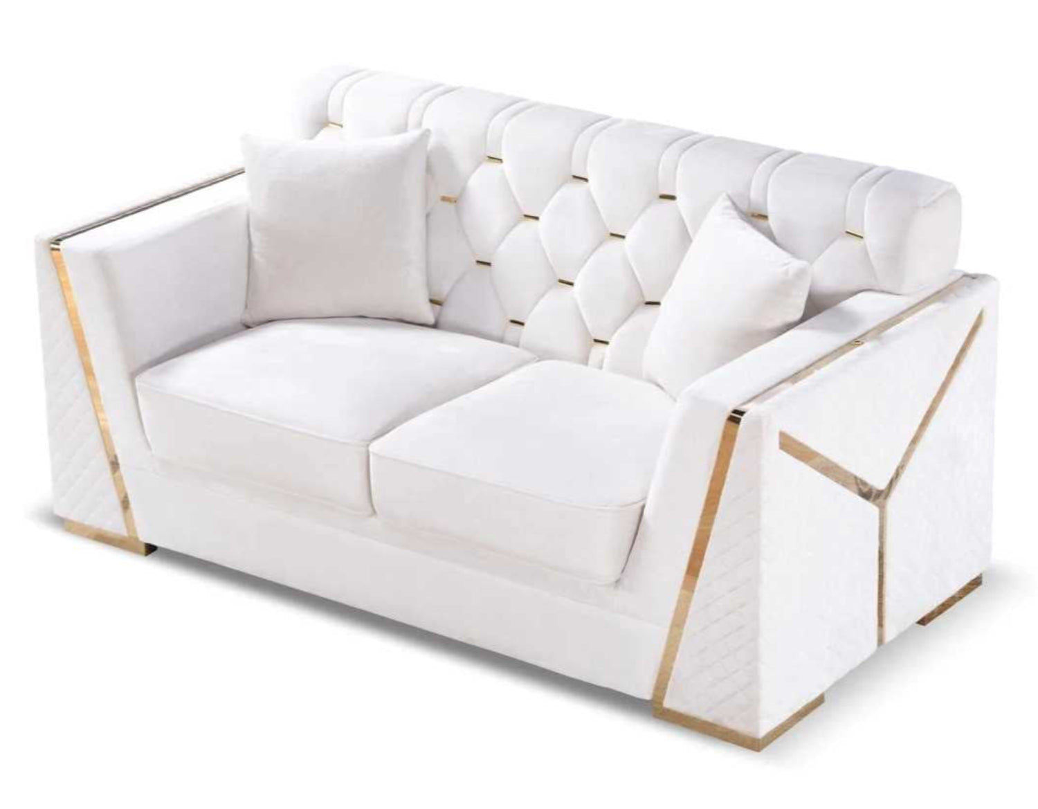 Beige Velvet 3pc Sofa Sets with Gold Accents YF07