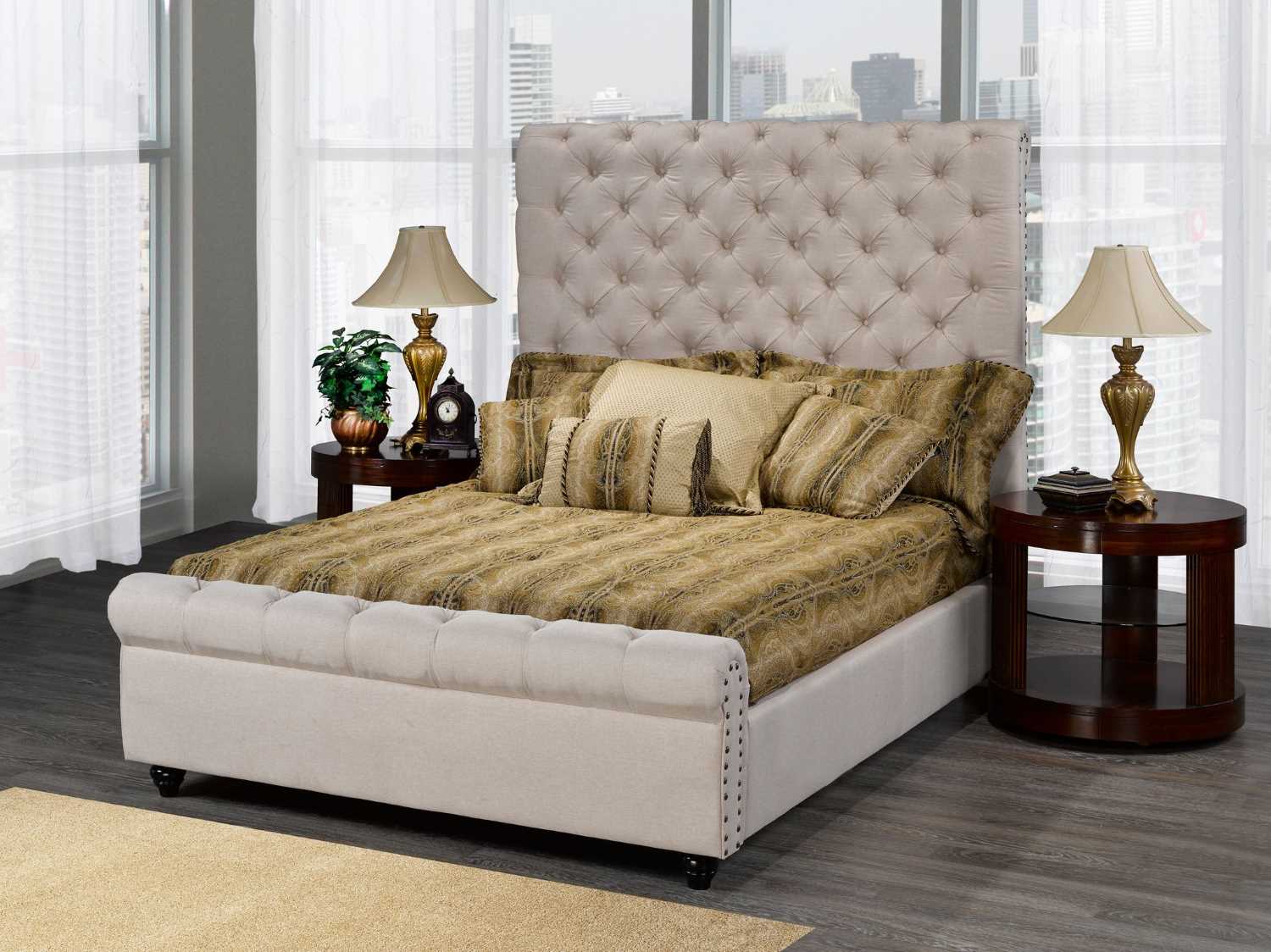 Beige Tufted King Platform Bed B2029K-BEI