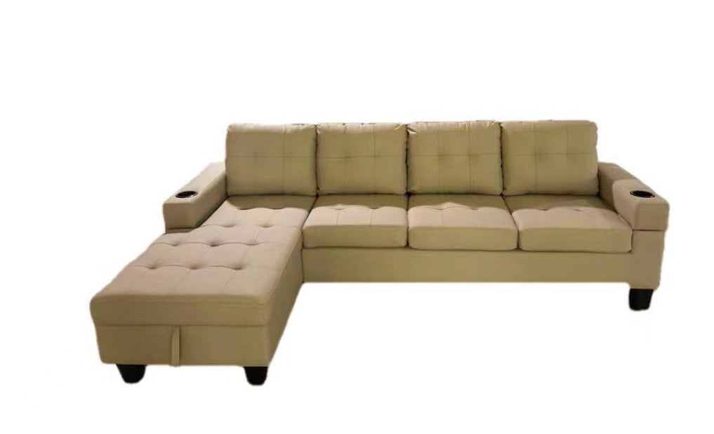 Beige PU Sectional Sofa with Cup Holder 2218