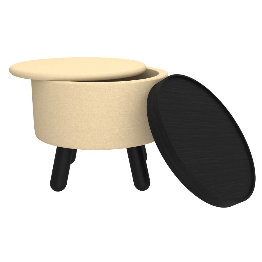 Betsy Round Storage Ottoman with Tray in Beige and Black 402-376