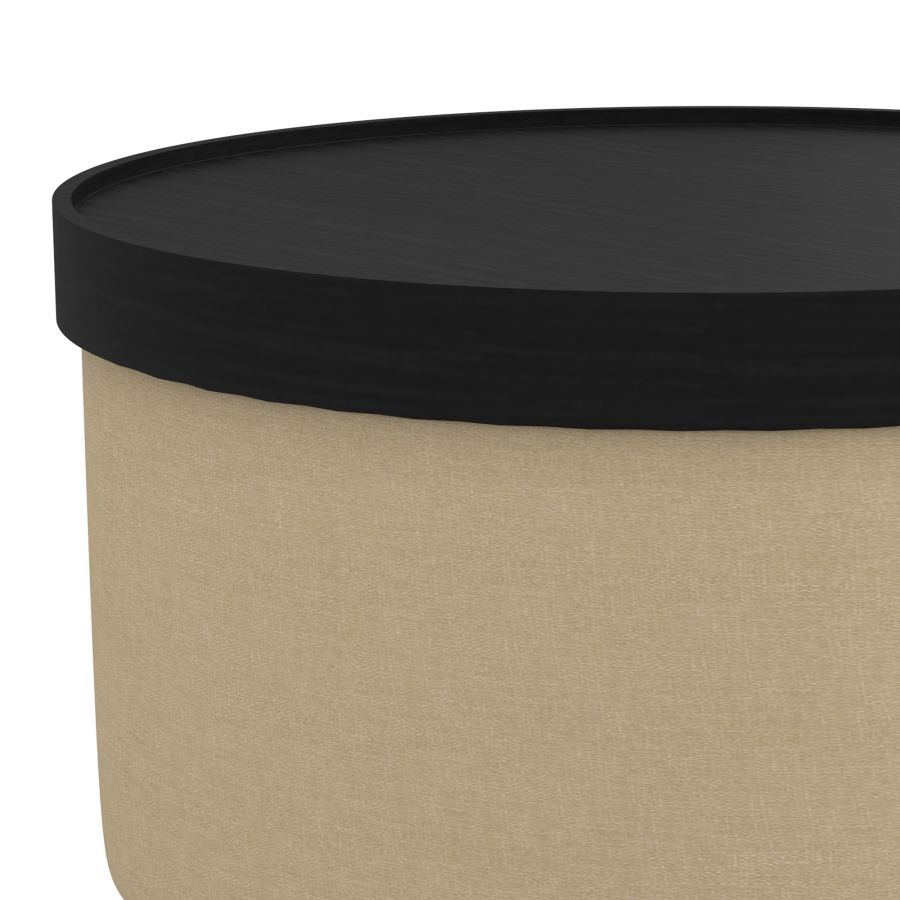 Betsy Round Storage Ottoman with Tray in Beige and Black 402-376