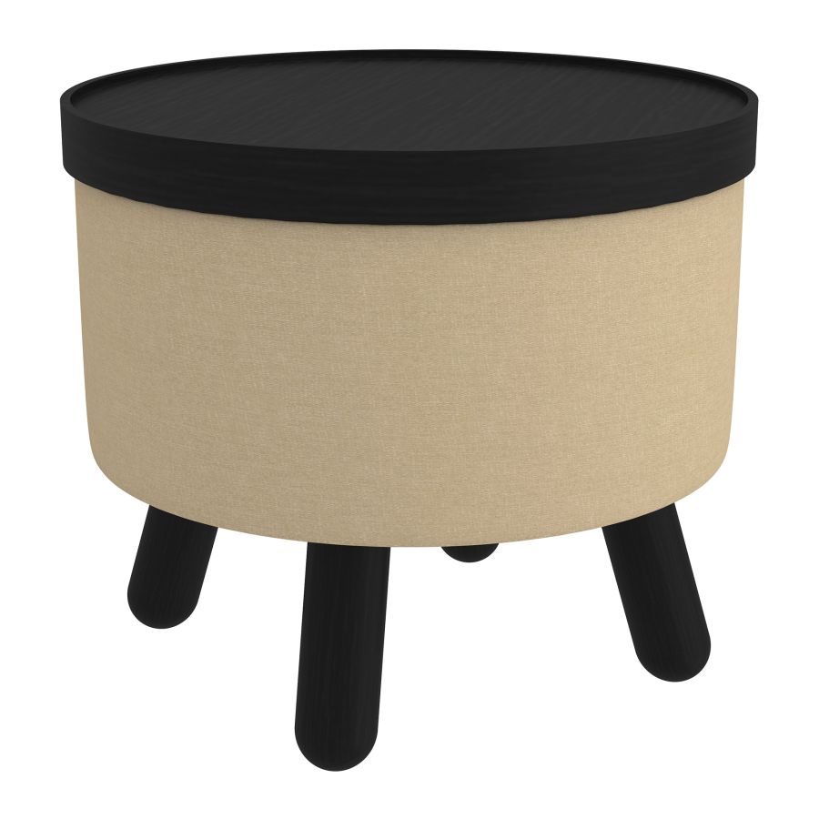 Betsy Round Storage Ottoman with Tray in Beige and Black 402-376