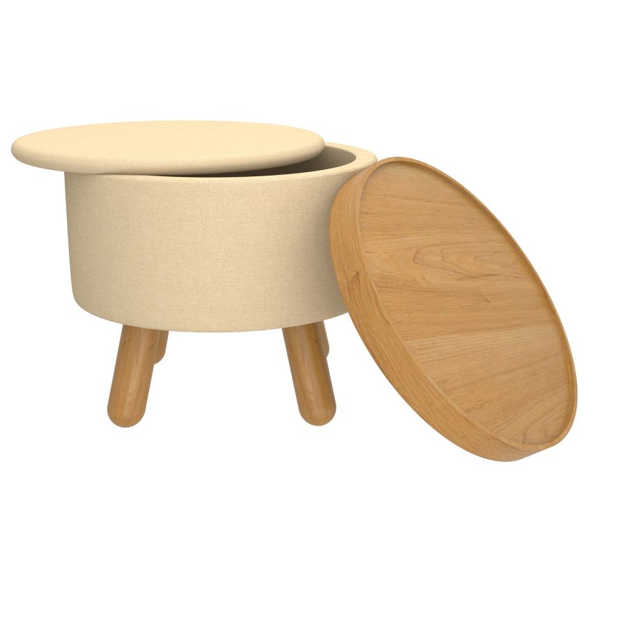 Betsy Round Storage Ottoman with Tray in Beige and Natural 402-376