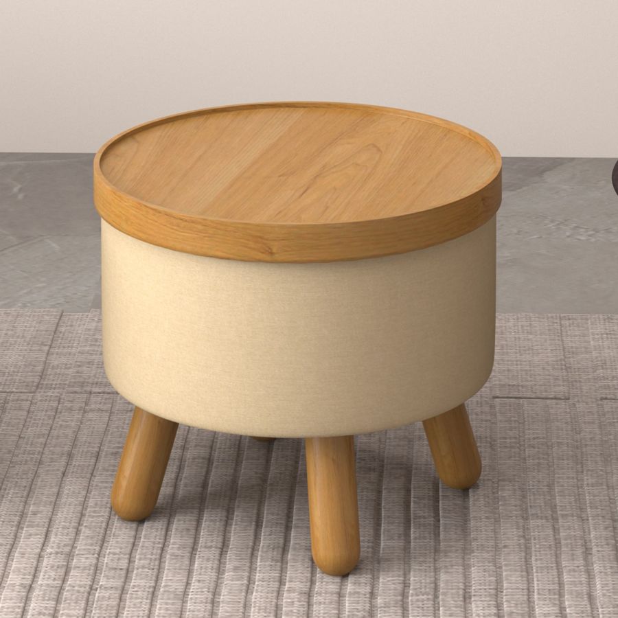 Betsy Round Storage Ottoman with Tray in Beige and Natural 402-376