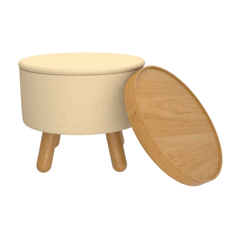 Betsy Round Storage Ottoman with Tray in Beige and Natural 402-376