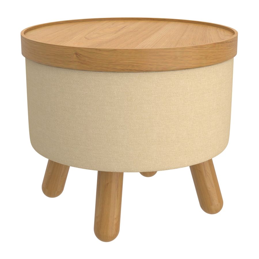 Betsy Round Storage Ottoman with Tray in Beige and Natural 402-376