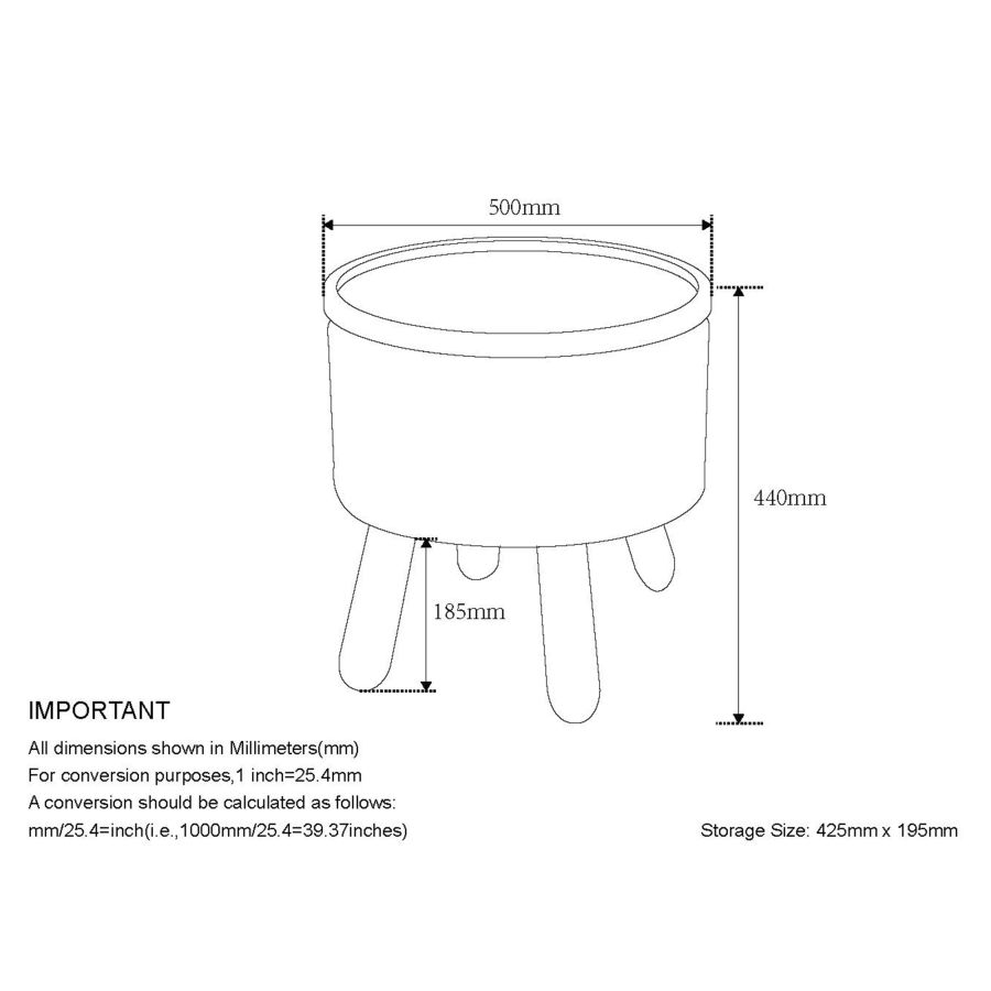 Betsy Round Storage Ottoman with Tray in Charcoal and Natural 402-376
