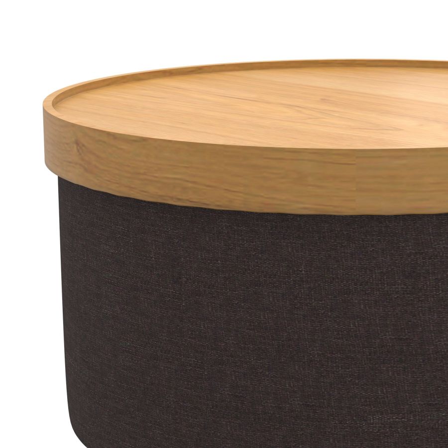 Betsy Round Storage Ottoman with Tray in Charcoal and Natural 402-376