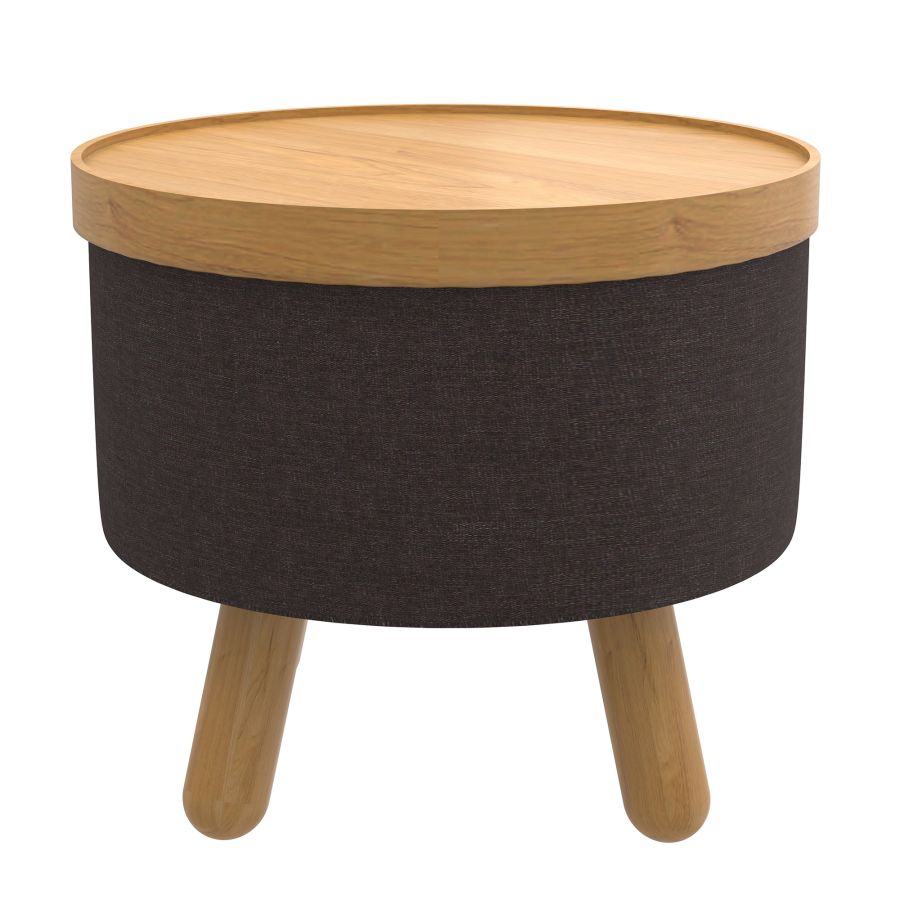 Betsy Round Storage Ottoman with Tray in Charcoal and Natural 402-376