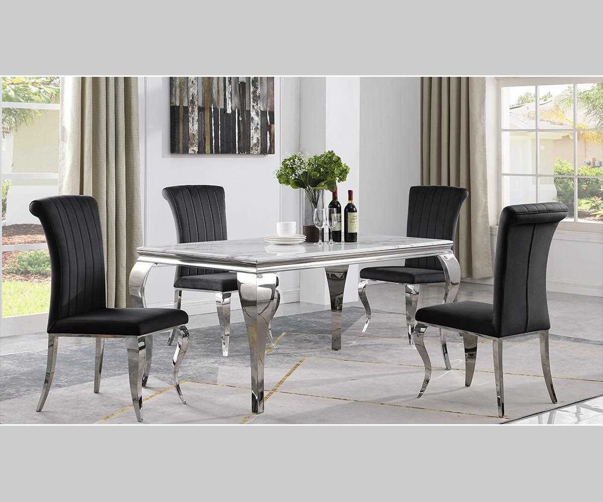 Bianca White Marble Dining Set With Black Velvet Chairs T-8401