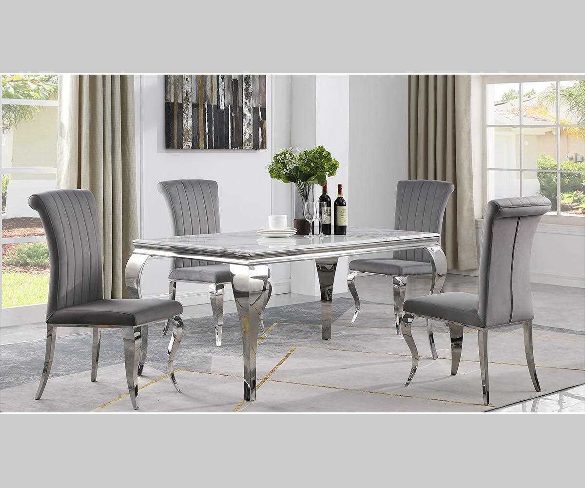 Bianca White Marble Dining Set With Velvet Chairs T-8401