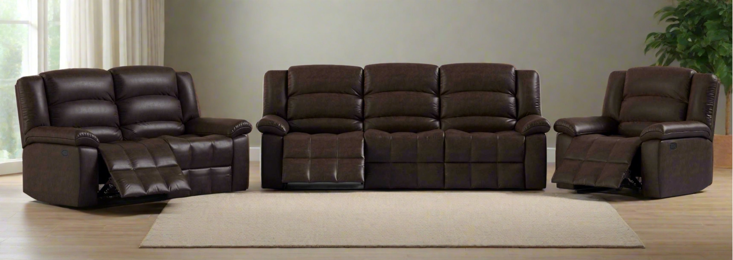 Bill Faux Leather Manual Recliner 3PC Sofa Set Brown