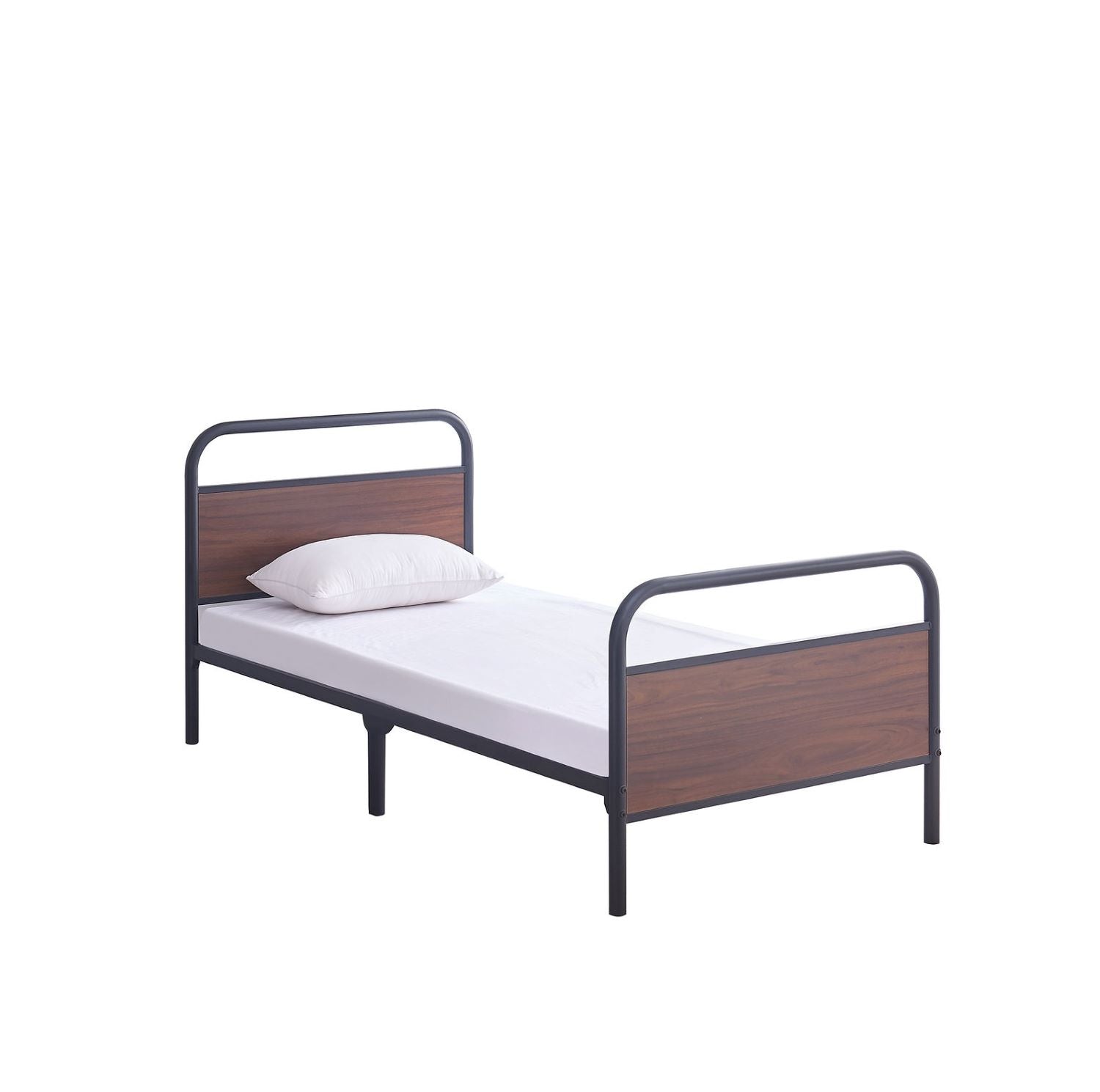 Black Steel Bed Frame with Wood Panel Accents IF 5255