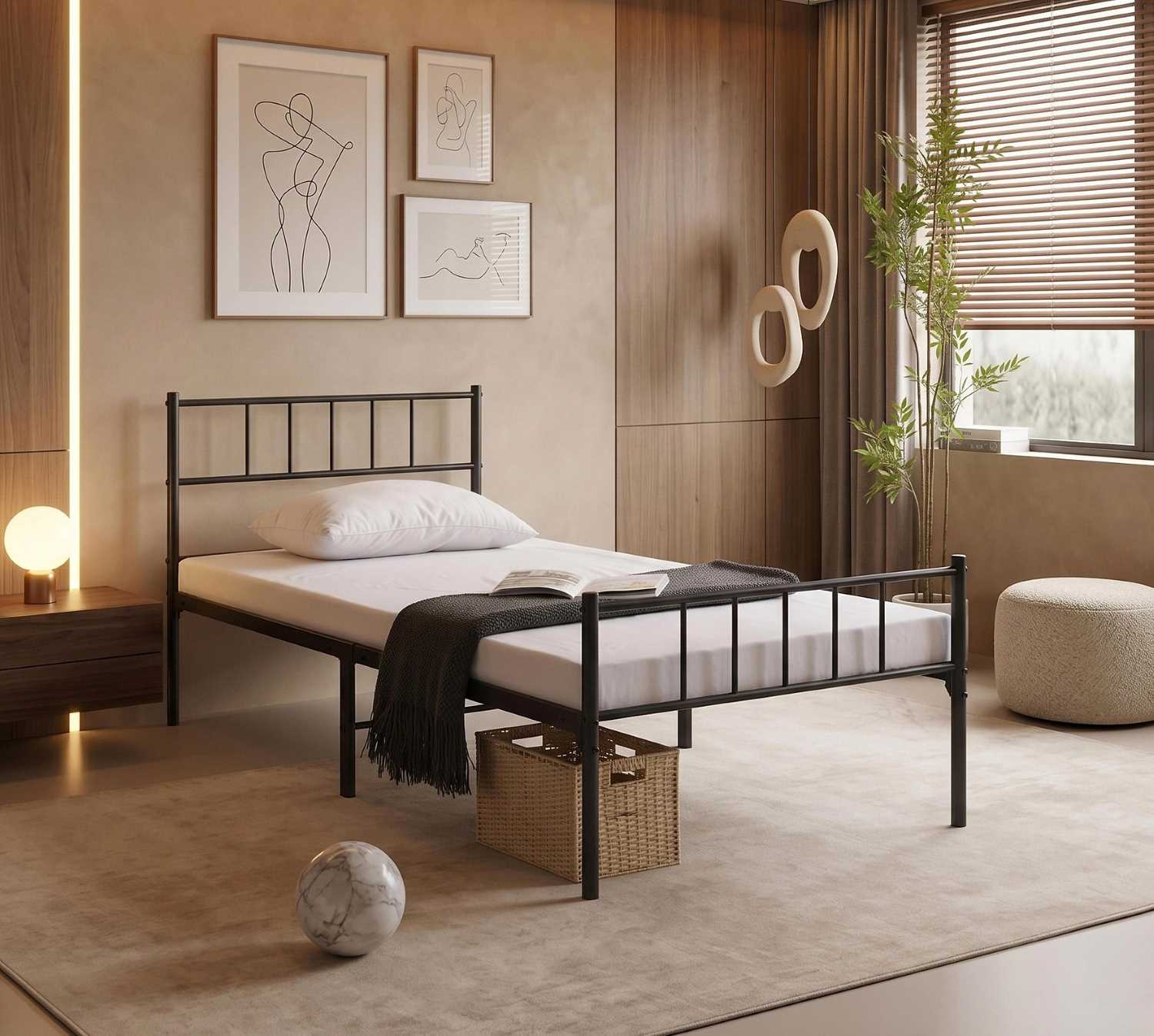 Black Steel Single Bed Frame IF 158