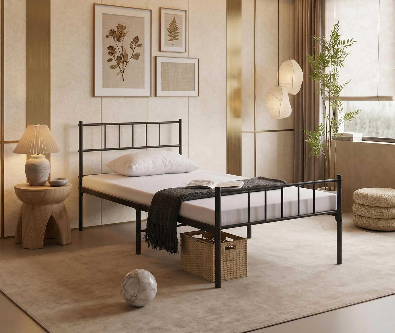 Black Steel Single Bed Frame IF 158