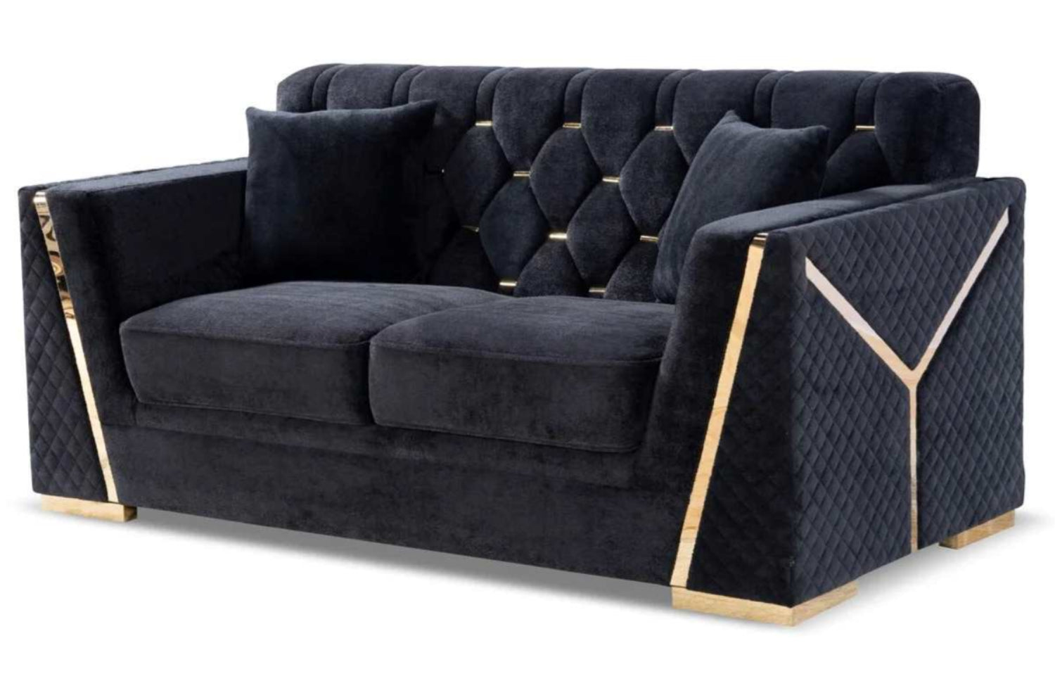 Black Velvet 3pc Sofa Sets with Gold Accents YF07