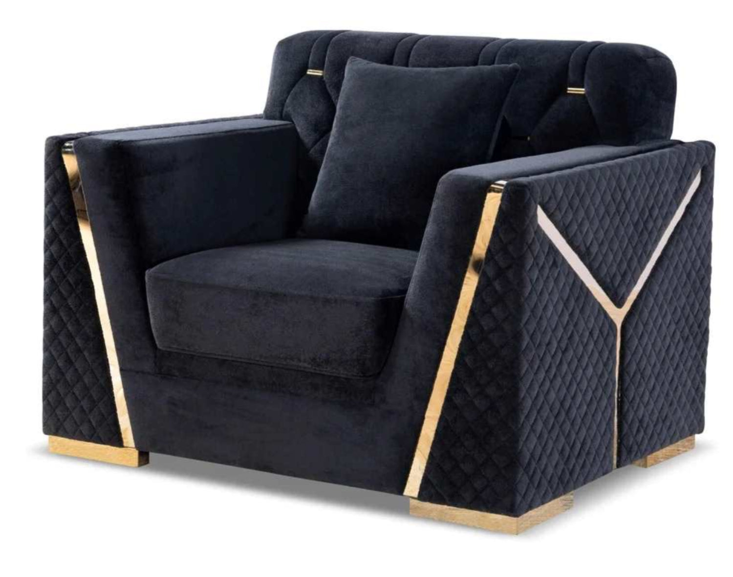Black Velvet 3pc Sofa Sets with Gold Accents YF07