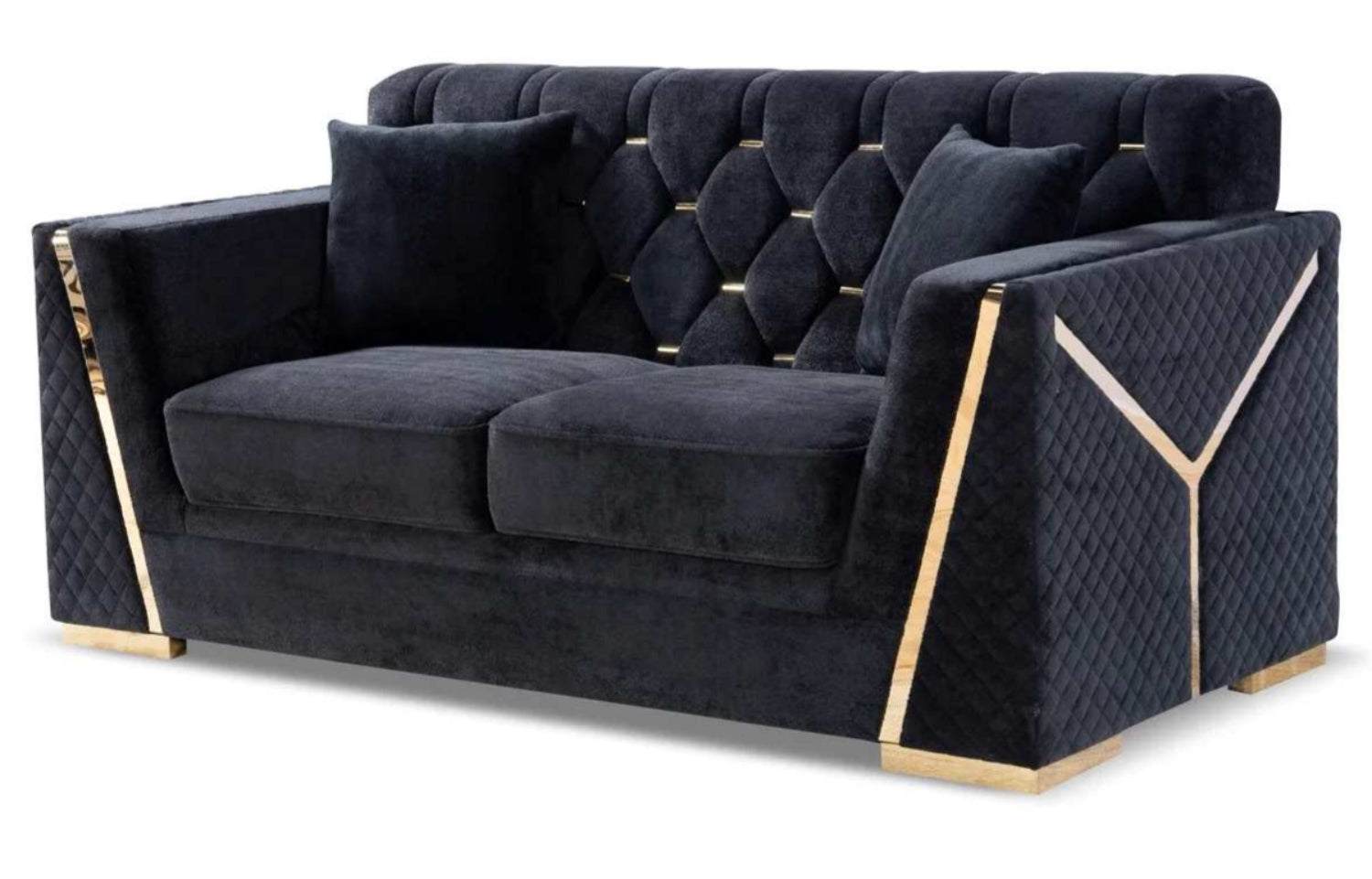 Black Velvet 3pc Sofa Sets with Gold Accents YF07